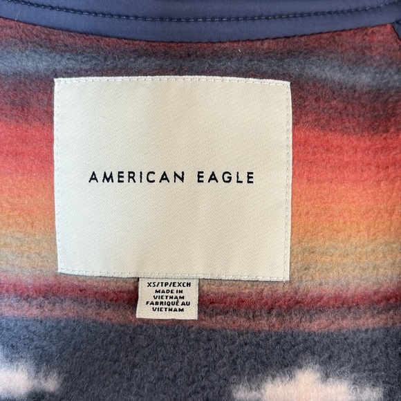 American Eagle fleece southwest style navy orange snap jacket pullover mock neck - Picture 11 of 16